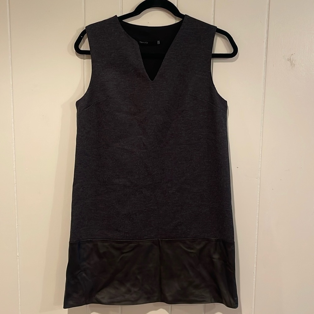Twenty Montreal Charcoal Gray and Leather Sleeveless Dress